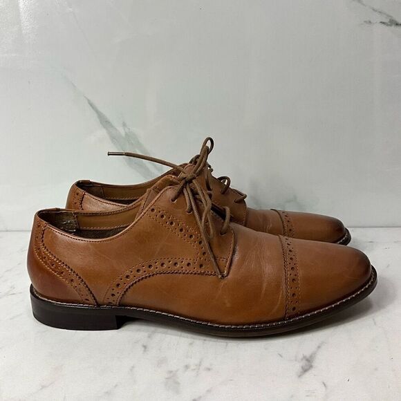 FLORSHEIM Cap Toe Brown Leather Dress Shoes - Picture 1 of 8